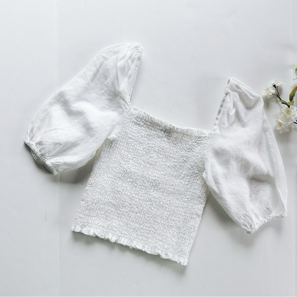 NEW Faherty Women’s Frankie Puff Sleeve Smocked Top White - Picture 5 of 7